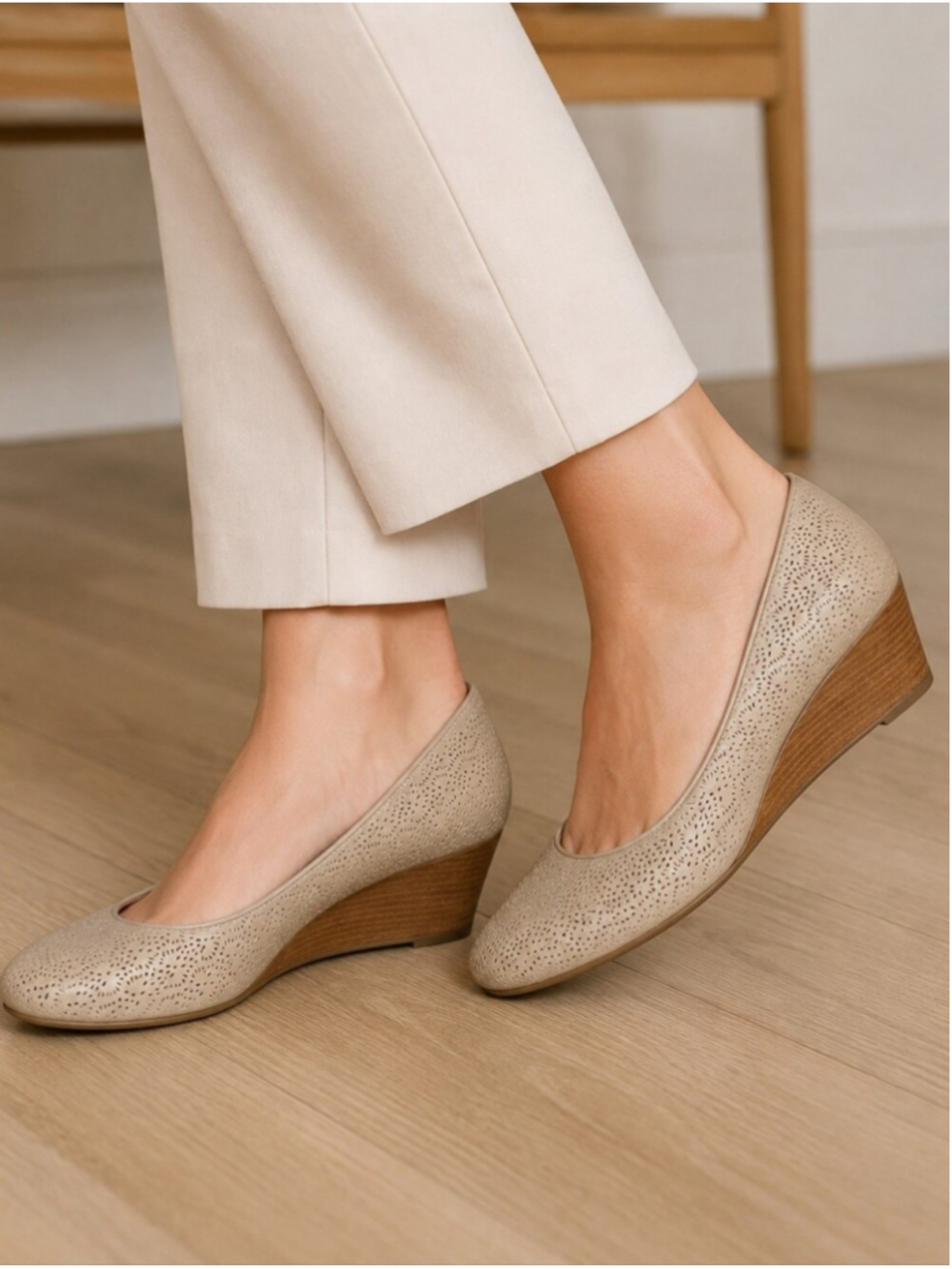 Geox Beige Laser Cut Leather Wedge Pumps Size 40